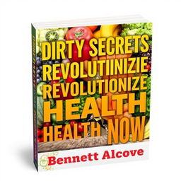 A vibrant, inviting thumbnail for a book titled "Dirty Secrets to Revolutionize Your Health Now" by author Bennett Alcove