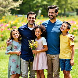 A warm and joyful family portrait featuring a diverse family of four: a father, a mother, a daughter, and a son