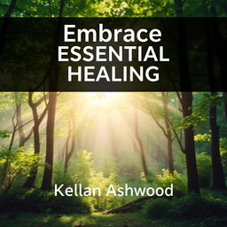A serene natural landscape featuring a sunlit forest with gentle sunlight filtering through the leaves, creating a calming atmosphere