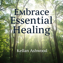 A serene natural landscape featuring a sunlit forest with gentle sunlight filtering through the leaves, creating a calming atmosphere