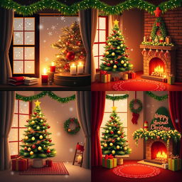 A charming Christmas-themed grid layout featuring four pictures