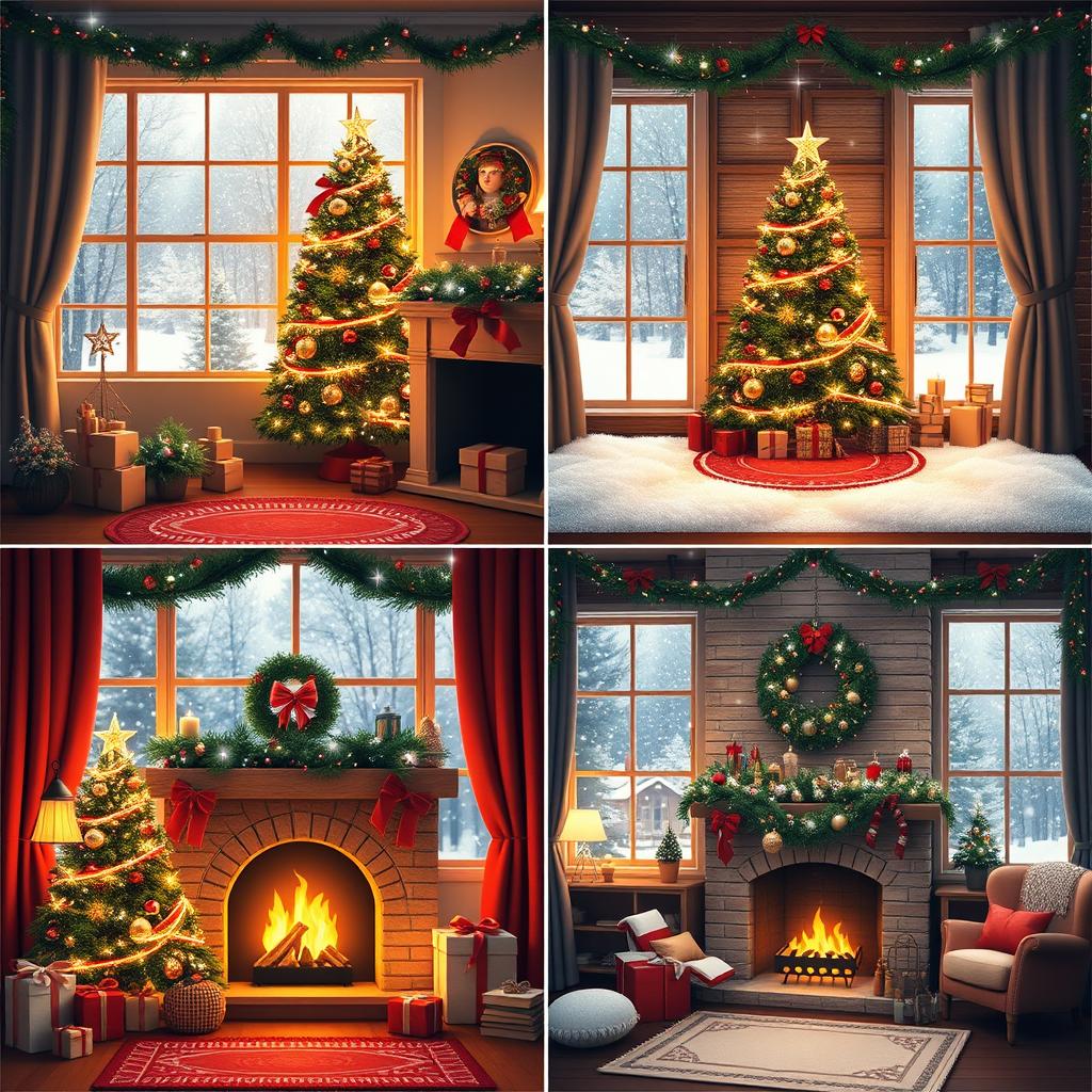 A charming Christmas-themed grid layout featuring four pictures