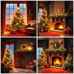 A charming Christmas-themed grid layout featuring four pictures