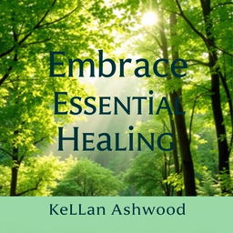A realistic image of a serene natural landscape featuring a sunlit forest with soft green foliage and dappled sunlight filtering through the leaves, symbolizing healing and tranquility