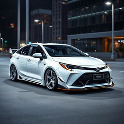 A stylish white Toyota Corona Premio featuring a custom body kit