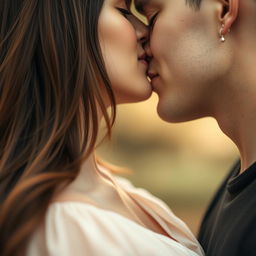 A close-up shot capturing the intimate moment between a couple as they lean in towards each other, their faces just inches apart