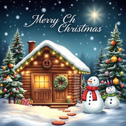 A beautifully festive Christmas card featuring a cozy winter scene