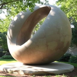 A stylized artistic representation of a large, abstract sculpture made from smooth, polished stone, emphasizing its curves and textures