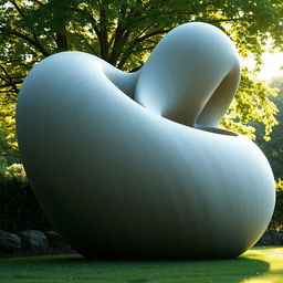 A stylized artistic representation of a large, abstract sculpture made from smooth, polished stone, emphasizing its curves and textures