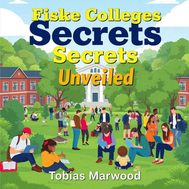 A vibrant and inviting college campus scene featuring students engaged in study groups and using laptops