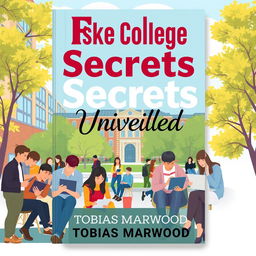 Create a flat book cover design featuring a realistic college campus background