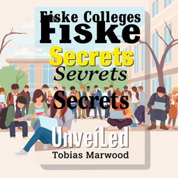 Create a flat book cover design featuring a realistic college campus background