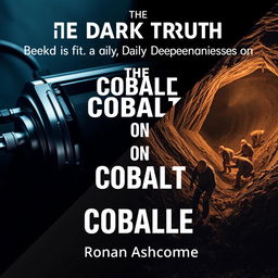A dramatic split image featuring a shiny, high-tech device on one side, symbolizing advanced technology, and a mining scene on the other side, depicting workers in rough conditions, showcasing the harsh realities of cobalt mining
