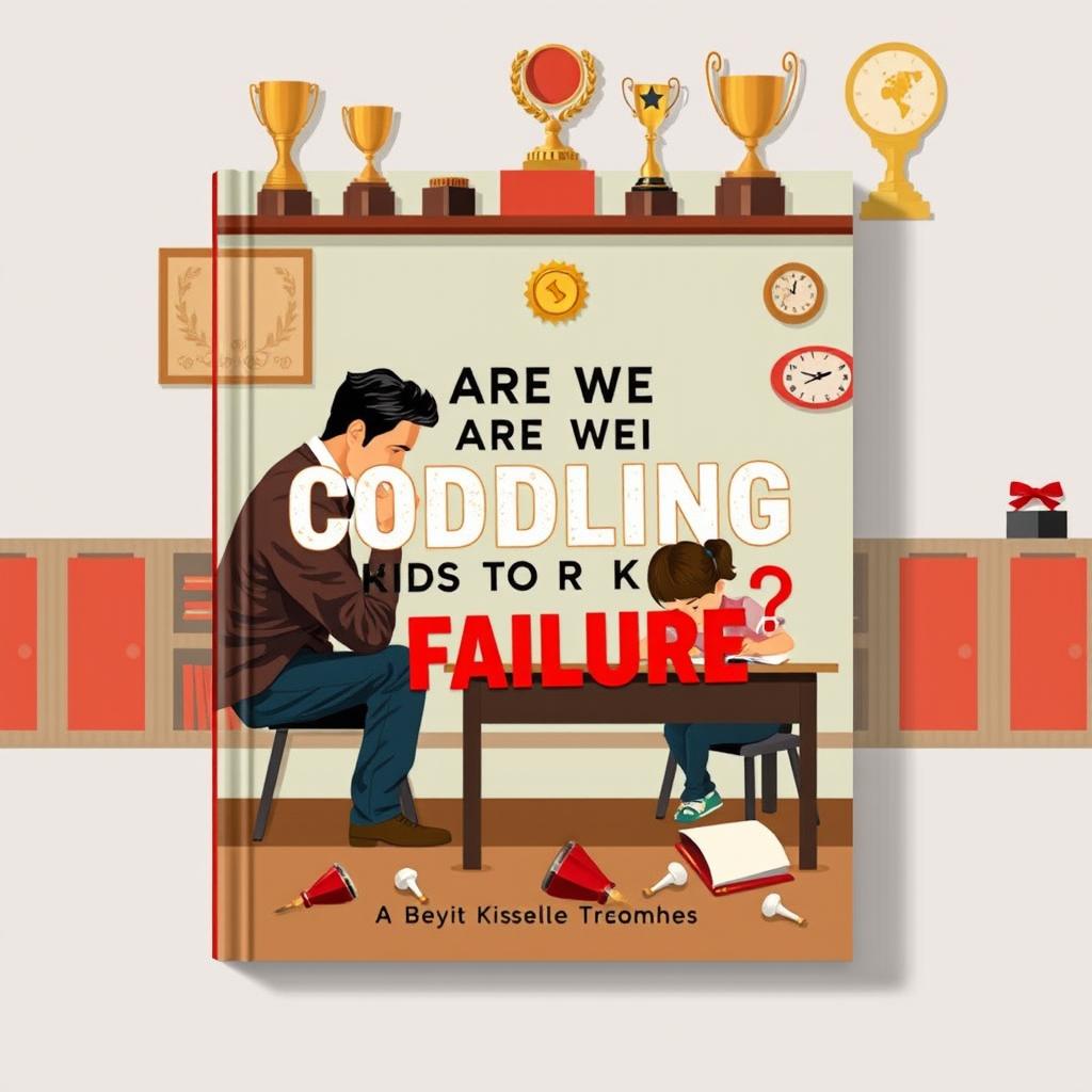 A realistic book cover design featuring a concerned parent observing their child struggling with homework at a desk