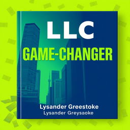 A flat book cover design featuring a realistic cityscape in the background with tall skyscrapers representing business success and growth