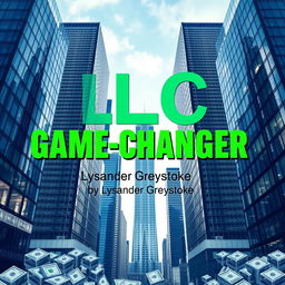A flat cover design featuring a realistic cityscape background with towering skyscrapers symbolizing business success and growth