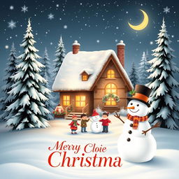 A beautifully designed Christmas card featuring a cozy winter scene