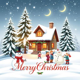 A beautifully designed Christmas card featuring a cozy winter scene