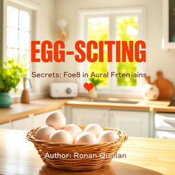 A realistic image of a sunny, vibrant kitchen filled with natural light, showcasing a basket of fresh eggs as the focal point