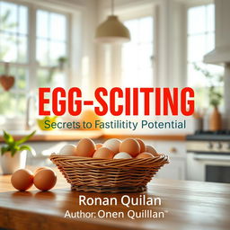 A realistic image of a sunny, vibrant kitchen filled with natural light, showcasing a basket of fresh eggs as the focal point