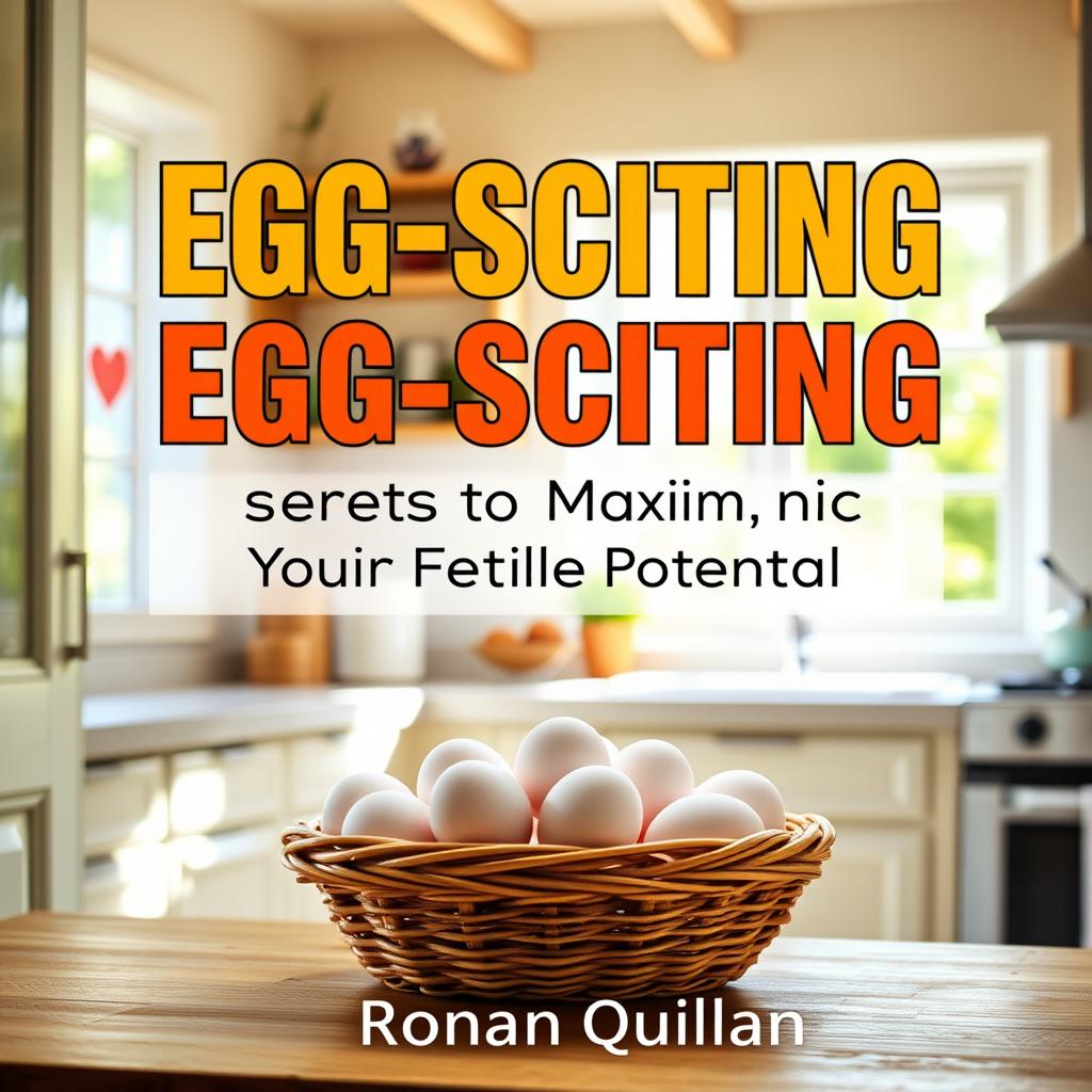 A realistic image of a sunny, vibrant kitchen filled with natural light, showcasing a basket of fresh eggs as the focal point