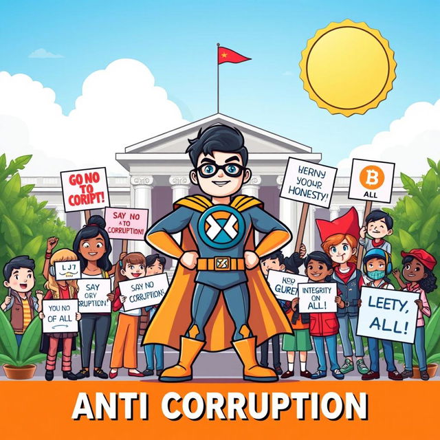 A vibrant and captivating cartoon poster promoting an anti-corruption movement