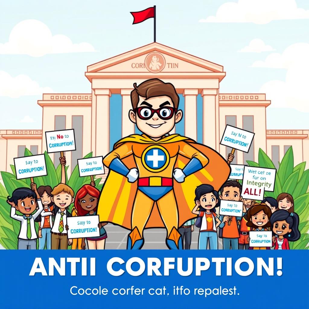 A vibrant and captivating cartoon poster promoting an anti-corruption movement