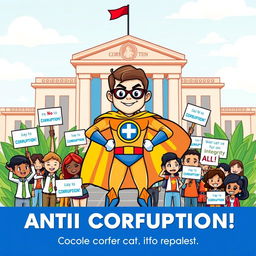 A vibrant and captivating cartoon poster promoting an anti-corruption movement