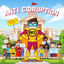 A vibrant and captivating cartoon poster promoting an anti-corruption movement