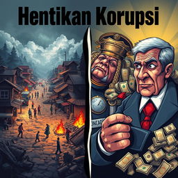 A powerful poster illustrating the theme of anti-corruption, featuring two contrasting sides