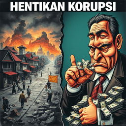 A powerful poster illustrating the theme of anti-corruption, featuring two contrasting sides