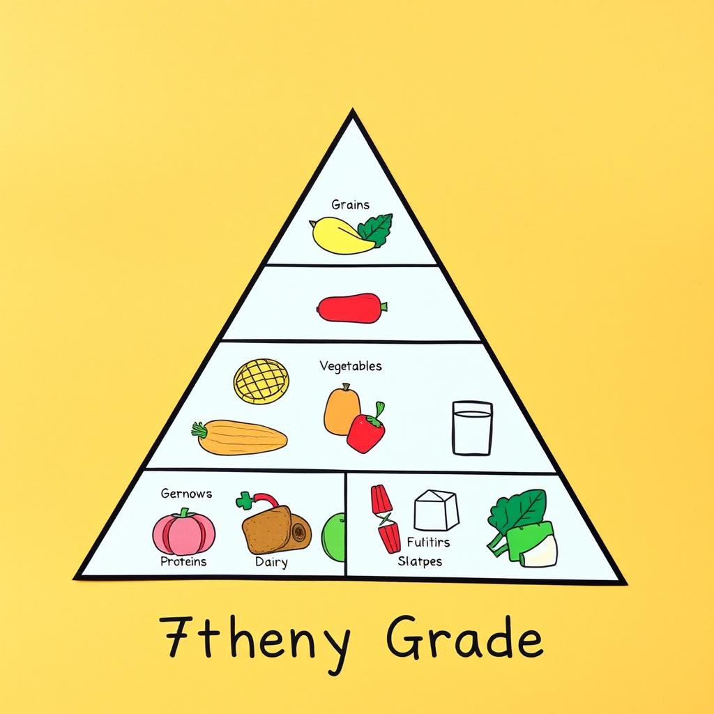 A simple triangular food pyramid design intended for a seventh-grade audience