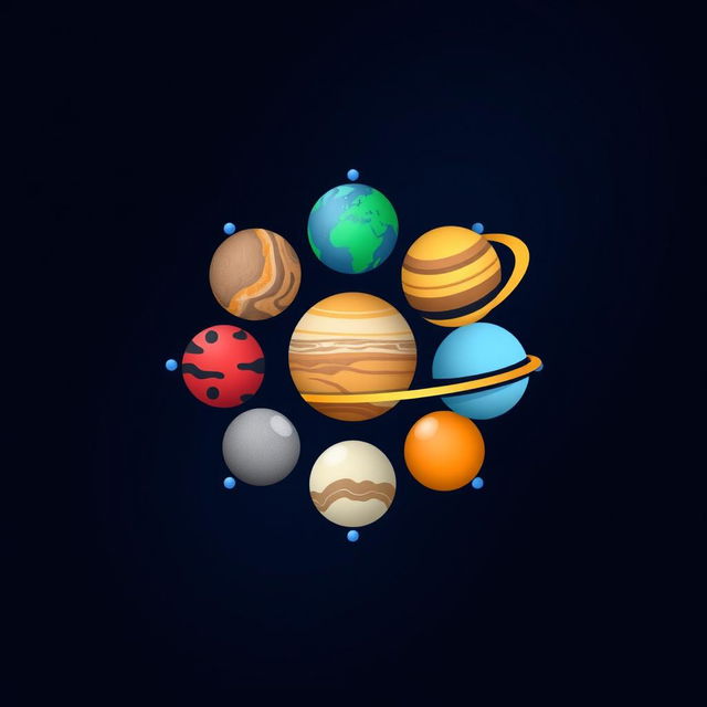 A unique and modern logo design incorporating symbols representing the planets of the solar system