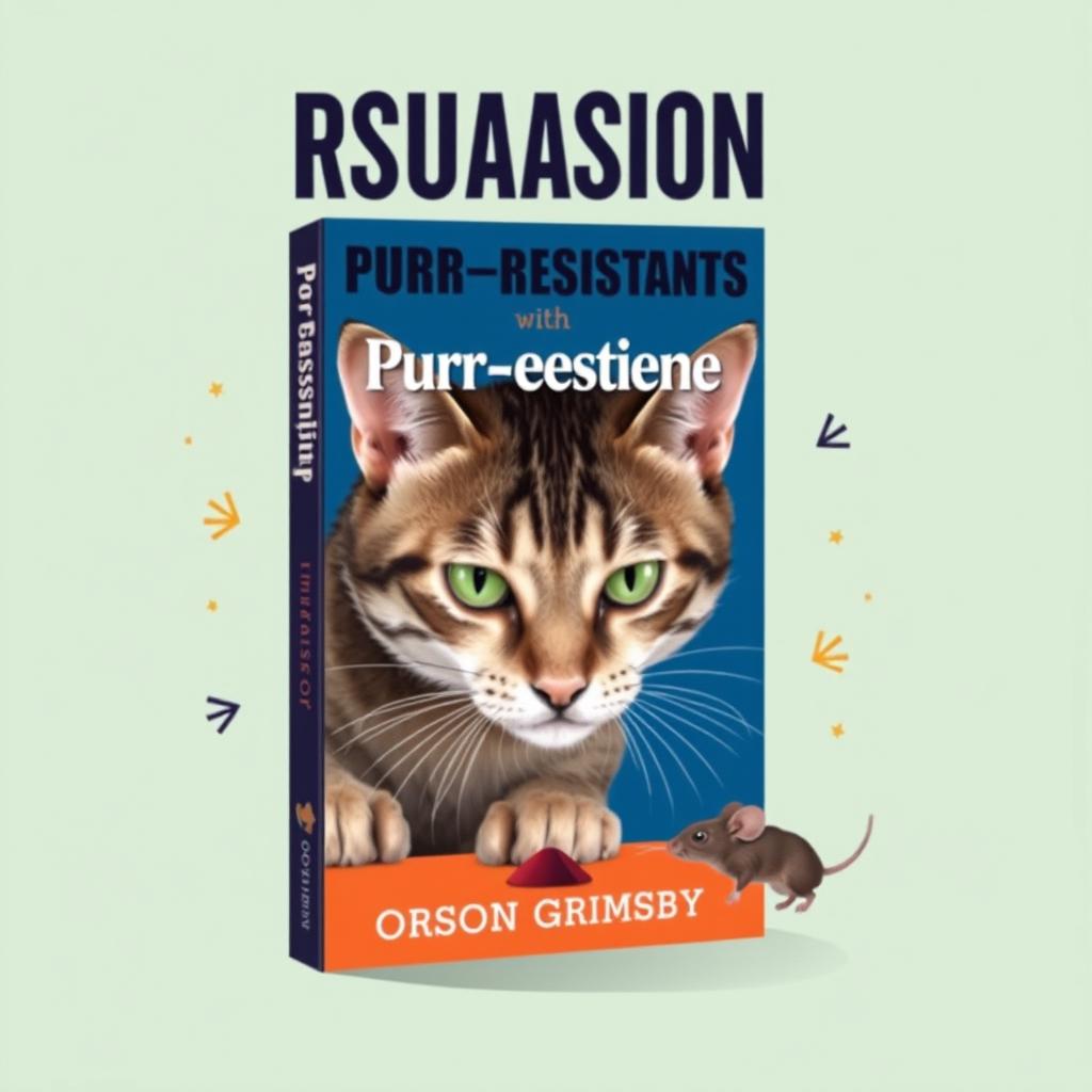 A book cover design titled 'Persuasion Purr-sistence' in large, bold typography at the top center, with the author name 'Orson Grimsby' in a smaller font right below it
