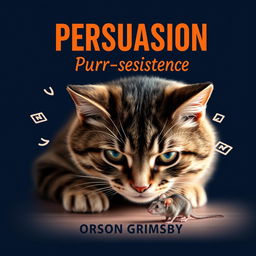 A book cover design titled 'Persuasion Purr-sistence' in large, bold typography at the top center, with the author name 'Orson Grimsby' in a smaller font right below it