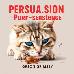 A book cover design titled 'Persuasion Purr-sistence' in large, bold typography at the top center, with the author name 'Orson Grimsby' in a smaller font right below it