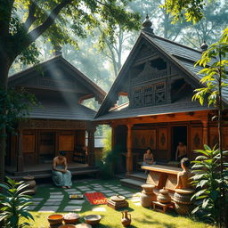 A historical representation of the Lichhavi period in Nepal, showcasing an Arogyashala, an ancient Ayurveda-based health facility set in the Kathmandu valley