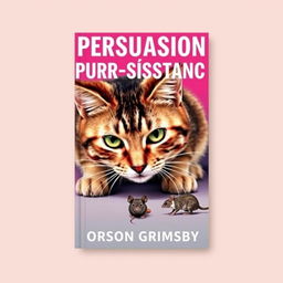 A flat book cover design featuring a large, bold title reading 'Persuasion Purr-sistence' at the top
