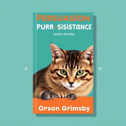 A flat book cover design featuring a large, bold title reading 'Persuasion Purr-sistence' at the top
