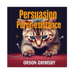 A flat book cover design featuring a large, bold title reading 'Persuasion Purr-sistence' at the top