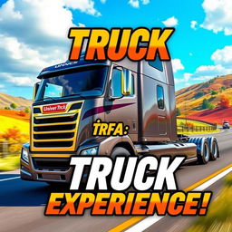 A dynamic and engaging thumbnail for a YouTube video about Universal Truck Simulator, featuring a sleek, modern truck driving through a vibrant, open landscape