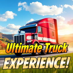 A dynamic and engaging thumbnail for a YouTube video about Universal Truck Simulator, featuring a sleek, modern truck driving through a vibrant, open landscape