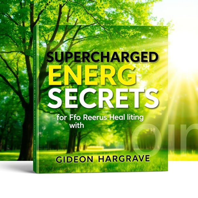 A flat book cover design titled 'Supercharged Energy Secrets for Effortless Healing' by Gideon Hargrave