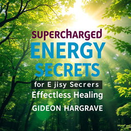 A flat book cover design titled 'Supercharged Energy Secrets for Effortless Healing' by Gideon Hargrave