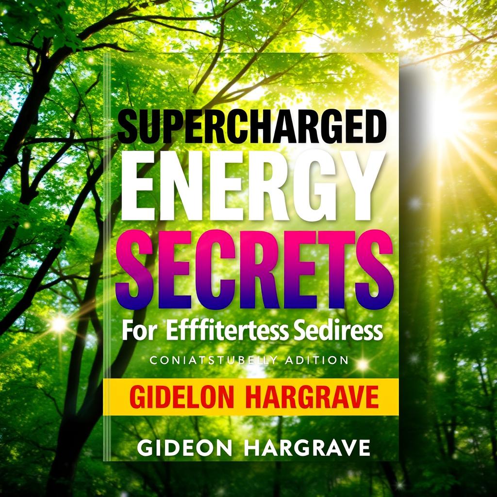 A flat book cover design titled 'Supercharged Energy Secrets for Effortless Healing' by Gideon Hargrave