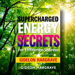 A flat book cover design titled 'Supercharged Energy Secrets for Effortless Healing' by Gideon Hargrave