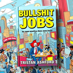 A bold and eye-catching book cover titled "BULLSHIT Jobs" written in large, striking letters at the top