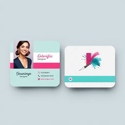 A stylish and professional business card design for a female graphic designer running an online business