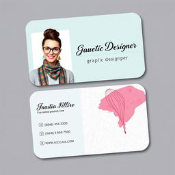 A stylish and professional business card design for a female graphic designer running an online business
