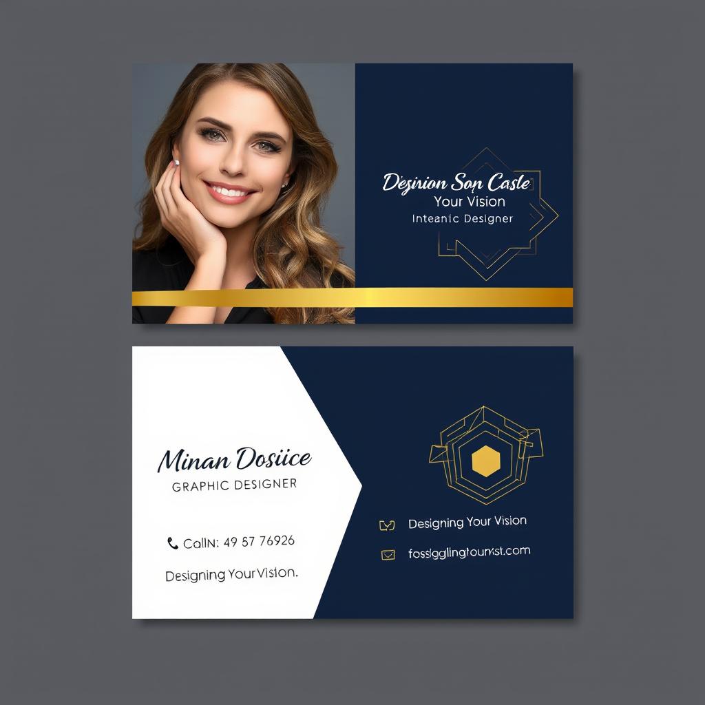 A professional and eye-catching business card design for a female graphic designer's internet business